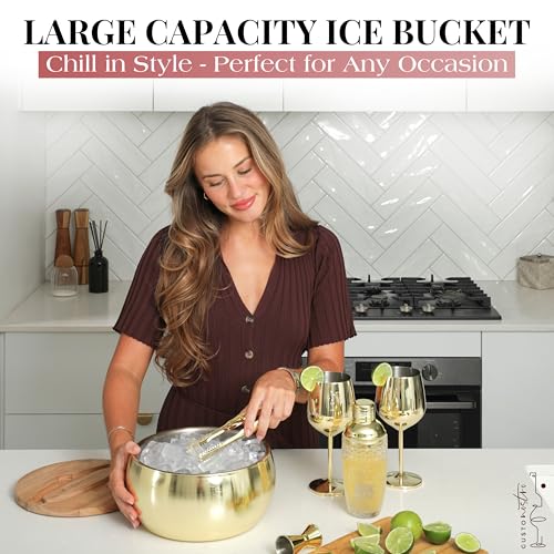 Gusto Nostro 4.1L Insulated Ice Bucket with Lid and Tongs, Double Wall Stainless Steel Ice Bucket Large, BPA Free Ice Bucket for Cocktail Bar, Keeps Champagne, Wine, Beer Chill for Parties (Gold) - color: Gold