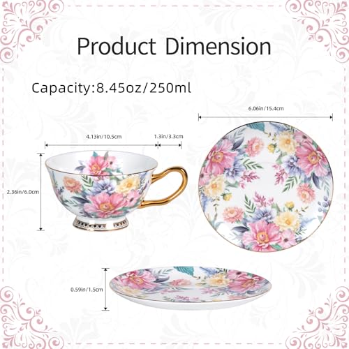 KAMMAK Tea Cups and Saucers Set of 2, Porcelain Coffee Cups, JBE018 | Stackable Espresso Mugs, Ceramic Demitasse for Coffee, Cappuccino, Latte, Americano, Tea - size: 8CZJBE018