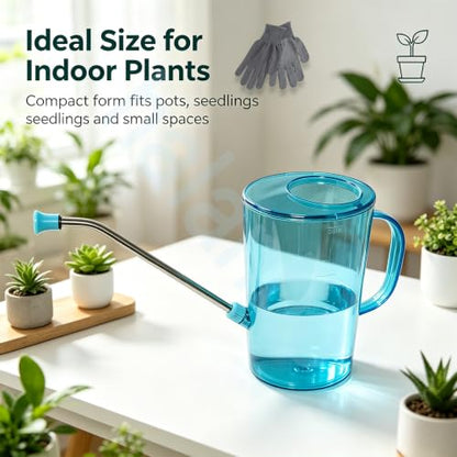 Small Watering Can 2L with Long Spout, Plastic，Blue | 68oz Capacity, Lightweight Design, Indoor & Outdoor Use, Portable, Long Reach Spout - color: Blue