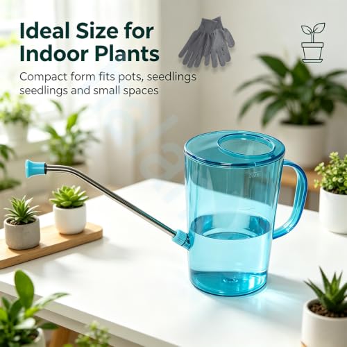 Small Watering Can 2L with Long Spout, Plastic，Green | 68oz Capacity, Lightweight Design, Indoor & Outdoor Use, Portable, Long Reach Spout - color: Green