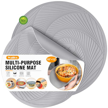 Walfos Silicone Microwave Mats, Heat Resistant Multi-Purpose Microwave Trivet Mat, Non-Slip Hot Pads, BPA Free Silicone Mats for Microwave, Oven, Hot Pan, Pot (Grey) - style: 10+12in, 2 Grey Microwave Mat