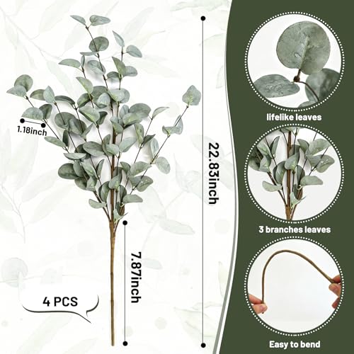 4PCS 22.2Inch Faux Greenery Eucalyptus Stems Plant for Vase(Grey-blue) | soft thin-styrofoam nice-touch natural look easy to adjust suitable for various vases without any maintenance - color: Grey-blue