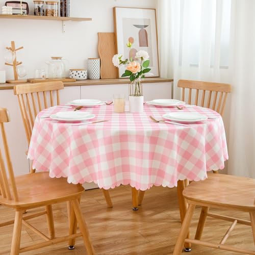 MANGATA CASA Pink Gingham Round Tablecloth-Checkered Table Cloth Waterproof Kitchen & Table Linens-Polyester Buffalo Plaid Wrinkle Free Table Cover(Baby Pink 60R inch) - color: Baby Pink, size: 60" (Round)