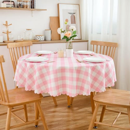 MANGATA CASA Pink Gingham Round Tablecloth-Checkered Table Cloth Waterproof Kitchen & Table Linens-Polyester Buffalo Plaid Wrinkle Free Table Cover(Baby Pink 60R inch) - color: Baby Pink, size: 60" (Round)