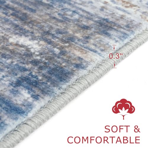 KOZYFLY Modern Abstract Washable Rug Runner 2x7 Hallway Runner Rug Non-Slip Soft Kitchen Runner Rugs, Print Blue Rust Striped Carpet Runner for Entryway Bathroom Laundry Room Foyer - color: Blue Rust White, size: 2' x 7' (Runner)