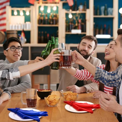 24 Pcs Patriotic Cloth Napkin with Metal Napkin Rings Set 4th of July Red White Blue Silver Star Ring Holder for 250th Anniversary Independence Day Party Dining Table Decoration