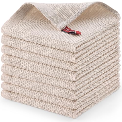 Homaxy 100% Cotton Waffle Weave Dish Cloths, 8 Pack, Beige | Soft and Absorbent Dish Towels, 12 x 12 Inches Quick Dry Dish Rags - color: Begie, size: 12 x 12 - 8 Pack