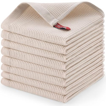 Homaxy 100% Cotton Waffle Weave Dish Cloths, 8 Pack, Beige | Soft and Absorbent Dish Towels, 12 x 12 Inches Quick Dry Dish Rags - color: Begie, size: 12 x 12 - 8 Pack