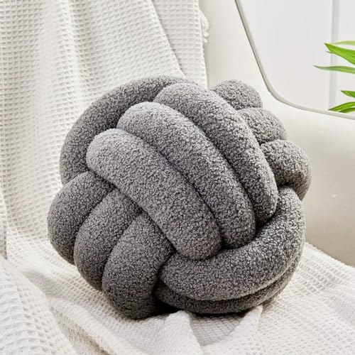 Uvvyui Knot Pillow Ball, Soft Home Decorative Pillows, Round Throw Pillow, Handmade Knotted Plush Pillow, Round Boucle Pillow Cushion (8.6 Inches Dark Gray) - color: Dark Gray, size: Small (Pack of 1)