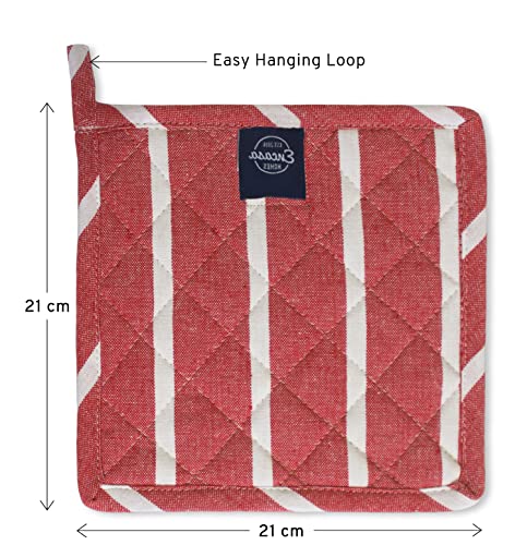 Encasa XO Pot Holders, Quilted Kitchen Hot Pads 8"x8" Roma Red Stripes | 100% Eco-Friendly Cotton | Thick Cotton Padding Insulation | Convenient Hanging Loop | Set of 2 - color: Roma Red Stripes