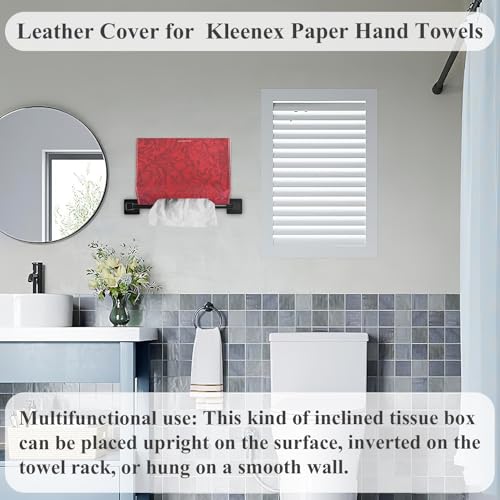 Leather Cover for Disposable Paper Hand Towel Box, Compatible with Kleenex Paper Hand Towel(1-Carved Dark Red) - color: 1-carved Dark Red