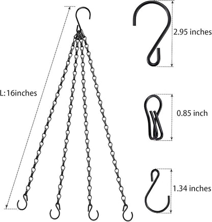 Heybe 16 Inch Hanging Basket Chain, 4 Point Hanging Chains with Hooks for Pot Planters Bird Feeders Lantern Lamp,Extended Hangers for Hanging Badkeys(16inch, 4 Point) - size: 16 inches, style: 4 point