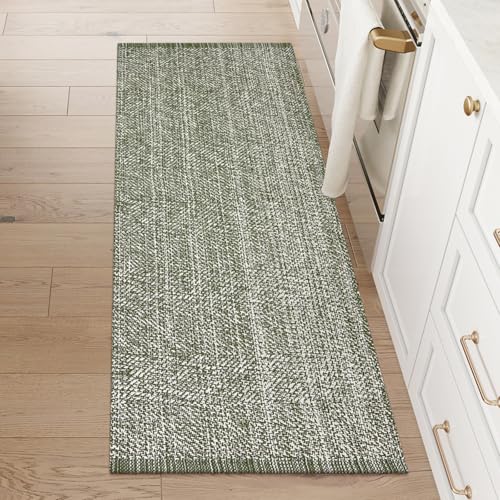 Washable Green Kitchen Runner Rug 2x6 Woven Rustic Bedroom Decor | Reversible Bathroom Rug, Cotton Low Profile Entryway Doormat, Long Modern Farmhouse Hallway Runenr Rugs Carpet Foyer Rug - color: Sage Green/Cream, size: 2' x 6' (Rectangular)