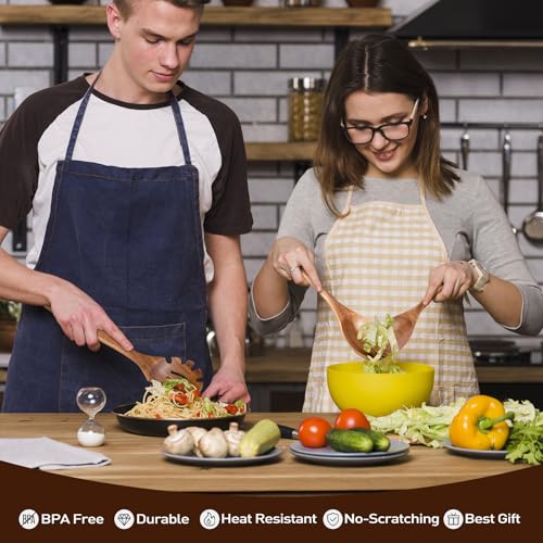 Wooden Spoons for Cooking - 8-Piece Wooden Kitchen Utensil Set made of Natural Solid Wood Material-Includes Spoons,Spatulas,Ladles,Mixing Spoon and Utensil Holder,Valentine's Day Gifts