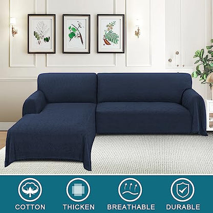 Turquoize Sectional Couch Covers L Shape Couch Cover Sectional Sofa Cover Washable 2 Pieces Couch Covers for Sectional Sofa Feature Geometrical Woven Jacquard Fabric (71" x 102"+63" x 110", Navy) - color: Navy, size: Small Sectional: 71" x 102"+63" x 110"