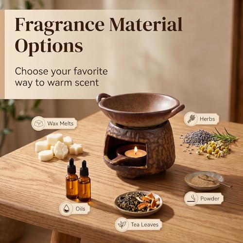 Ceramic Wax Melt Warmer and Essential Oil Diffuser, Handmade Tea Light Candle Holder Incense Pot, Minimalist Japanese Decor Teapot Heater for Home Aromatherapy Meditation Room, Stress Relief Spa