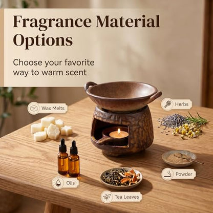 Ceramic Wax Melt Warmer and Essential Oil Diffuser, Handmade Tea Light Candle Holder Incense Pot, Minimalist Japanese Decor Teapot Heater for Home Aromatherapy Meditation Room, Stress Relief Spa