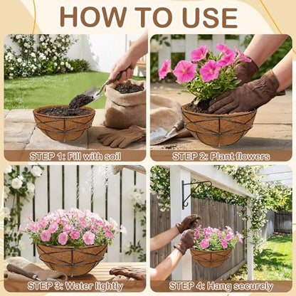 4 Pack 10 inch Metal Hanging Baskets for Plants Outdoor Metal Wire Hanging Basket Planter with Coco Fiber Liners Flower Pots for Home Porch Garden Patio, Diamond-Shaped - size: 10" x 4 Pack, style: Diamond