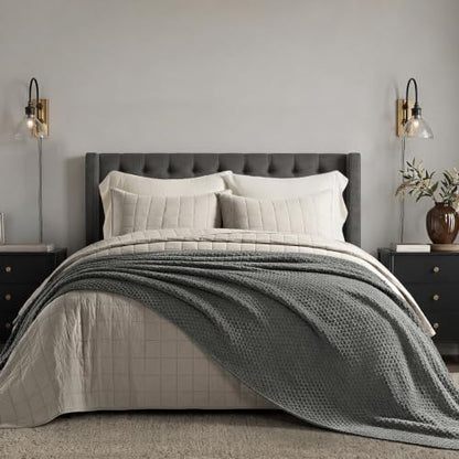EVERGRACEHOME Chunky Chenille Knit Throw Blanket, 108x92, Charcoal Gray | Sculpted Moss Stitch, Chic Modern Farmhouse, All-Season Warmth, OEKO-TEX® Certified, Oversized King for Couch, Bed, Sofa - color: Charcoal Gray, size: 108" X 92"