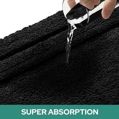 HOMEIDEAS Bathroom Rugs Sets 2 Piece, Super Soft and Absorbent Non Slip Microfiber U-Shaped Toilet Bath Mat Set (20"x32"+U20 x24, Black) - color: Loop- Black, size: 1'8" x 2'8" (20"x32"+U Shape 20"x24")