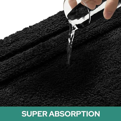 HOMEIDEAS Bathroom Rugs Sets 2 Piece, Super Soft and Absorbent Non Slip Microfiber U-Shaped Toilet Bath Mat Set (20"x32"+U20 x24, Black) - color: Loop- Black, size: 1'8" x 2'8" (20"x32"+U Shape 20"x24")