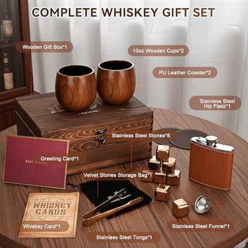 Charred Wooden Bourbon Drinking Glass Wooden Whiskey Glasses Set of 2 Complete Whiskey Gift Set Old Fashioned Glass Bourbon Gifts for Men (Gold Accents) - style: 2 Pack – Wooden Gift Box (Gold Accents)