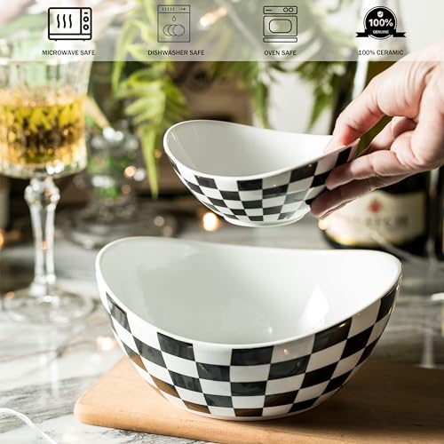 Miamolo Tiered Serving Bowls, Chip and Dip Serving Set, Hosting Essentials | Serving Platters and Tray for Appetizer, with Removable Stand, Party Entertaining, Black White Checkered, Microwave Oven Safe - color: Black and White Pattern, size: 2-Tier Set (