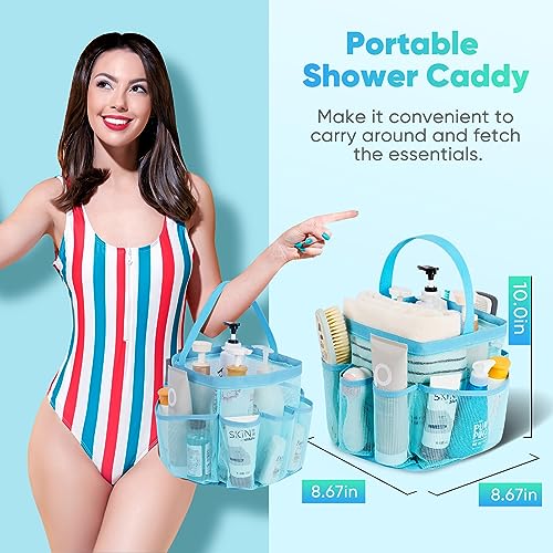 EUDELE Mesh Shower Caddy Portable, 8-Pocket Large Capacity, Quick Dry, Easy Clean, Ideal for Beach, Swimming, Gym, Travel - color: All Ice Blue