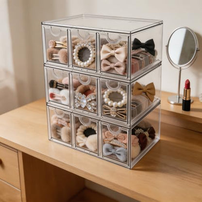 Prsildan Craft Art Supply Organizer Stackable Storage Drawer with 9 Drawers | Clear Acrylic, Tea Bag K Cup Organizer, for Kitchen Office Desk Vanity Makeup Organizer, 3 Pack - size: Stackable-9 Drawers