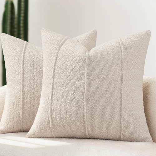 YCOLL Textured Boucle Throw Pillow Covers 26x26 Pack of 2 - Soft Neutral Striped Cushion Covers, Cozy Accent Decorative Pillow Covers for Couch, Sofa, Bed, Living Room (Beige) - color: Beige, size: 26" x 26" (Pack of 2)