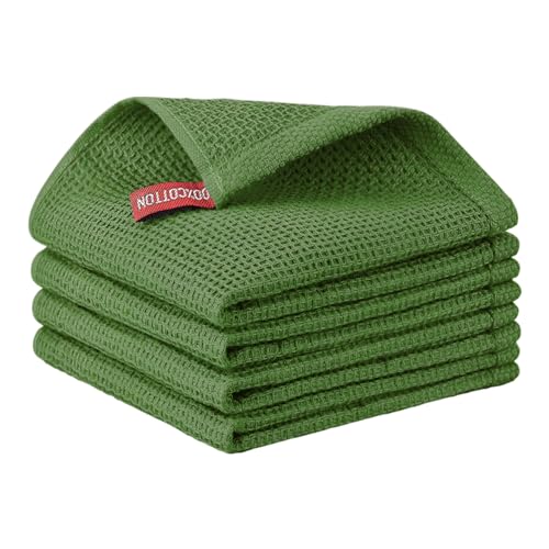 Nialnant 100% Cotton Dish Cloths for Washing Dishes, 4 Pack Waffle Weave Dish Towels,Super Soft Absorbent Cleaning Rags-Green,12x12 Inch - color: Green, size: 12 x 12 - 4 Pack