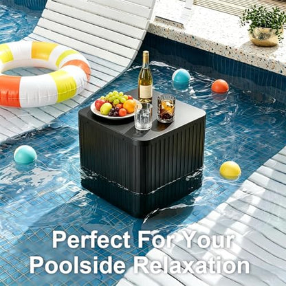 2-in-1 Umbrella Side Table – 16.54" Outdoor Patio Table with Fillable 15 Gal Water/Sand Base, Fits 1.5" Pole, UV Resistant for Pool, Deck, Garden (Black)