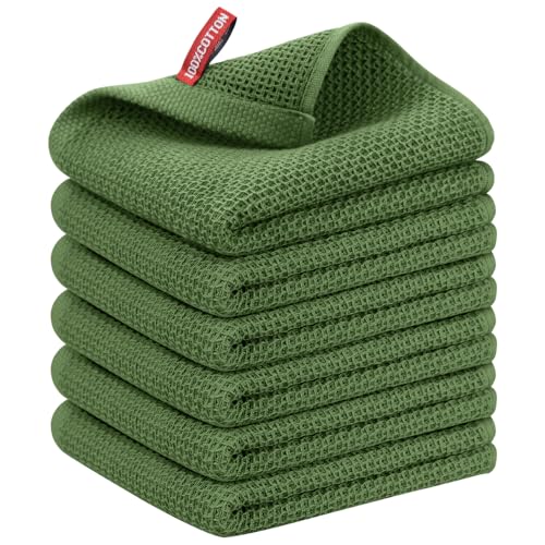 Nialnant 6 Pack Kitchen Towels,Large 100% Cotton Hand Towels,Absorbent Dish Towels for Drying Dishes-Green - color: Green, size: 13 x 28 - 6 Pack