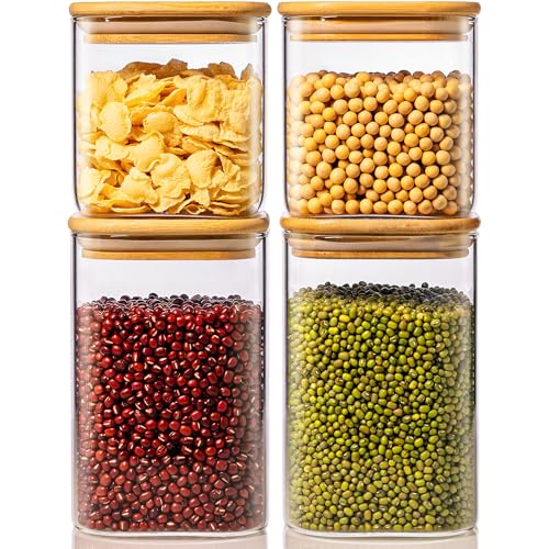 42 oz & 27 oz Square Glass Food Storage Containers with Bamboo Lids, 4 Pack | Pantry Jars for Flour, Sugar, Pasta & Spices, 3mm Borosilicate Glass Canisters Keep Food Dry & Fresh, Easy to Fill & Clean - color: 42oz 2Pack & 27oz 2Pack
