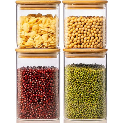 42 oz & 27 oz Square Glass Food Storage Containers with Bamboo Lids, 4 Pack | Pantry Jars for Flour, Sugar, Pasta & Spices, 3mm Borosilicate Glass Canisters Keep Food Dry & Fresh, Easy to Fill & Clean - color: 42oz 2Pack & 27oz 2Pack