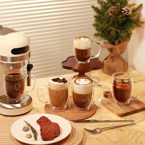 CNGLASS 12oz Double Walled Glass Coffee Mugs,Insulated Glass Mugs with Handle,Clear Espresso Cups for Latte,Cappuccino,Tea Bag,Set of 2 - color: 12oz(2-pack)
