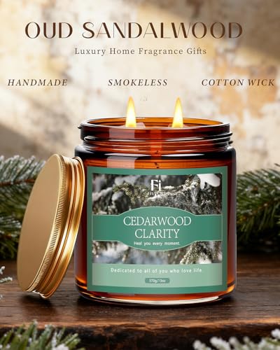 Cedarwood Scented Soy Candle 13oz, Clean Burning Jar Candle with Cotton Wick, Up to 76 Hour Burn, Woodsy Aromatherapy Candle for Relaxation & Focus, Housewarming Gift