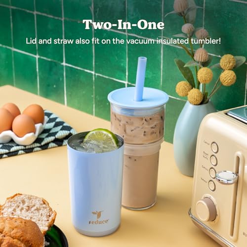 REDUCE Aspen - 20oz Vacuum Insulated Glass Tumbler - Extra Wide Straw & Lid | Keeps drinks cold for 12 hours, ideal for iced coffee, smoothies & boba, dishwasher safe, soft base - color: Sand