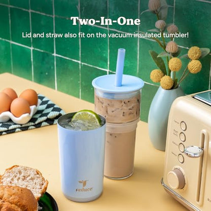REDUCE Aspen - 20oz Vacuum Insulated Glass Tumbler - Extra Wide Straw & Lid | Keeps drinks cold for 12 hours, ideal for iced coffee, smoothies & boba, dishwasher safe, soft base - color: French Vanilla