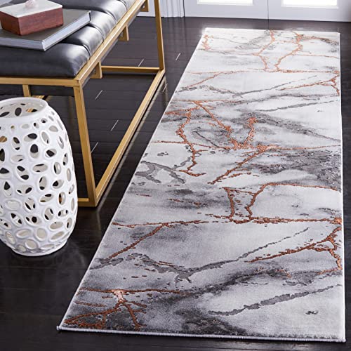 SAFAVIEH Craft Collection Runner Rug - 2'3" x 8', Grey & Orange, Modern Abstract Marble Pattern Design, Non-Shedding & Easy Care, Ideal for High Traffic Areas in Living Room, Bedroom (CFT877P) - color: Grey/Orange, size: 2'3" x 8' (Runner)