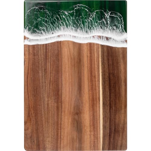 Charcuterie Acacia Wood Resin Spliced Board Resin Wave Pattern Cutting Board Cheese Meat Vegetable Steak Cutting Boards Serving Board (green) - color: Green