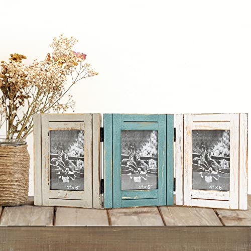 RiteSune Rustic Picture Frame 3 Folding 5X7 Triple Hinged | Photo Frame Collage for Home Office Desk, Present for Christmas, New Year - color: Trifold 5X7