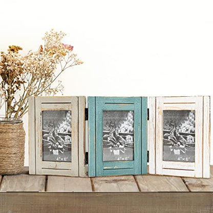 RiteSune Rustic Picture Frame 3 Folding 5X7 Triple Hinged | Photo Frame Collage for Home Office Desk, Present for Christmas, New Year - color: Trifold 5X7