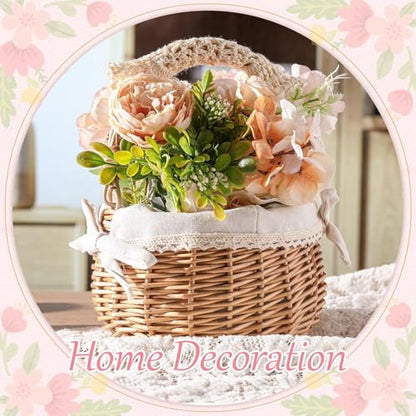 Weysat 2 Pcs Small Flower Girl Basket with Handle, Fabric Liner, Wicker Rattan Flower Basket Set, Rustic, Cute, Hand Woven for Wedding Girl Home Decorations Picnic Garden Candy Sweets Gifts Storage - style: Fabric Liner