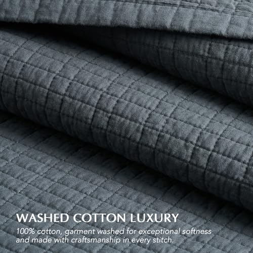 100% Cotton Modern Grid Stitch Quilt Set King Size, Midnight Blue | Pre-Washed Cotton Coverlet Bedspread, Oversized Lightweight 3-Piece Bedding Set for All Season, with 2 Pillow Shams - color: Midnight Blue, size: King (110" X 94")