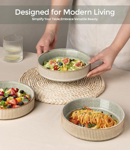 GBhome 7.5 Inch Pasta Bowls Set of 6, Ceramic Salad Bowls, Sage Desert | Double Reactive Glaze Bowls for Pasta, Noodles & Fruit, Scratch Resistant, Microwave & Dishwasher Safe - color: Sage Desert, size: Set of 6