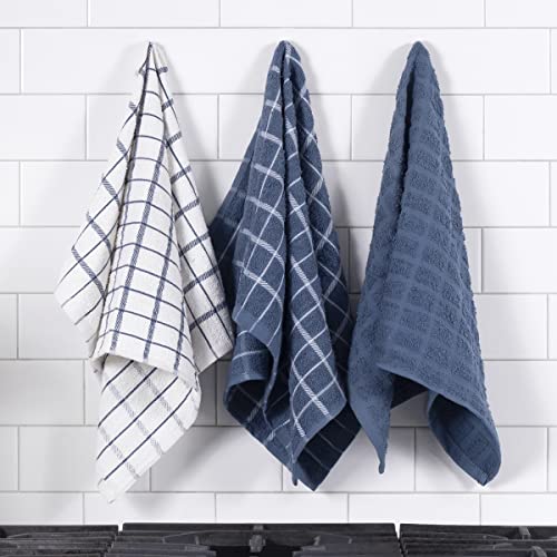 Ritz Premium 100% Cotton Terry Check Kitchen Dish Towels - Highly Absorbent, Super Soft, Long-Lasting, 25"x15", 3-Pack, Federal Blue - color: Federal Blue, size: 3-Pack - Kitchen Towel