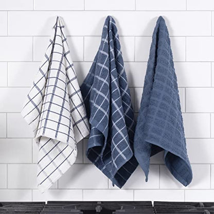 Ritz Premium 100% Cotton Terry Check Kitchen Dish Towels - Highly Absorbent, Super Soft, Long-Lasting, 25"x15", 3-Pack, Federal Blue - color: Federal Blue, size: 3-Pack - Kitchen Towel