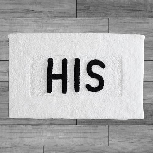 Cotton Bath Rug - Soft Cotton Bath Mat - Bathroom Decor - Water Absorbent and Machine Washable - Measures 21"x34" - His- White - color: White, size: 1'9" x 2'10" (Rectangular), style: His