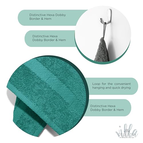 Villa Celestia Cotton Hand Towels Set of 4, 16 x 28, Oeko-TEX Certified, Quick Dry, Teal - color: Teal, size: Hand Towel - Pack of 4